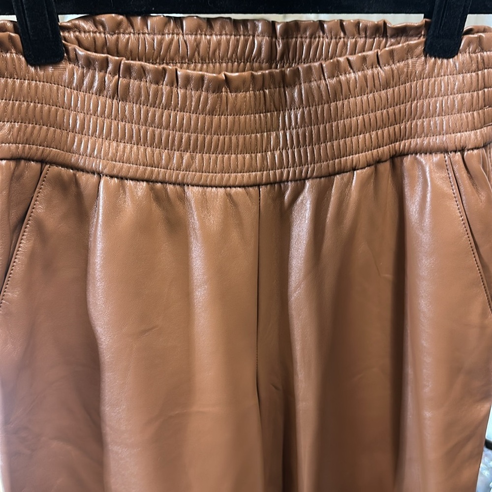 Joie Cognac Vegan Leather Pull-On Straight Leg Pants - Picture 4 of 5